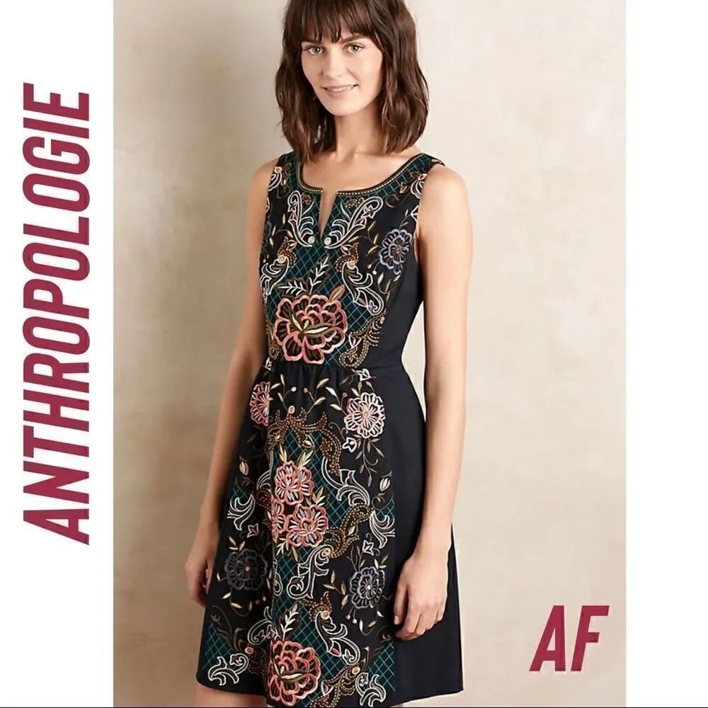 Anthropologie Embroidered Perennial Dress New Size 4